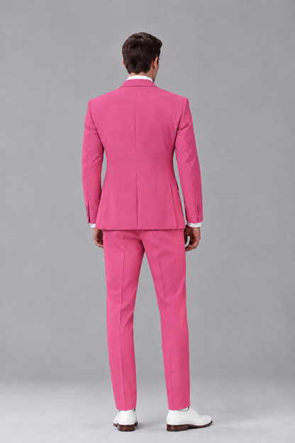 Savile Hot Pink 3-Piece Suit with Notch Lapel & Chain Vest - Hot Pink