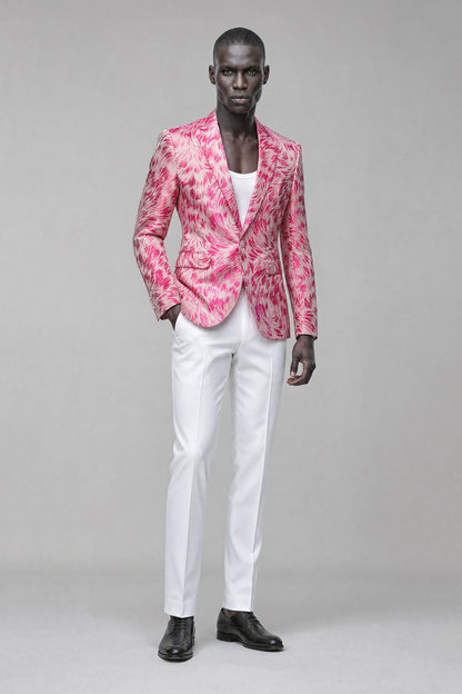 Savile Men's Hot Pink Textured Single-Breasted Blazer - Hot Pink