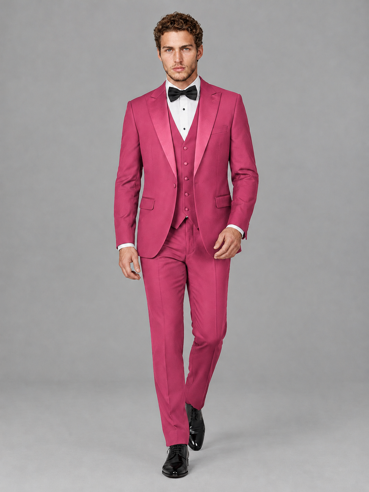 Savile Men's Hot Pink Peak Lapel 3-Piece Tuxedo Suit | Jacket, Vest & Trousers - Hot Pink