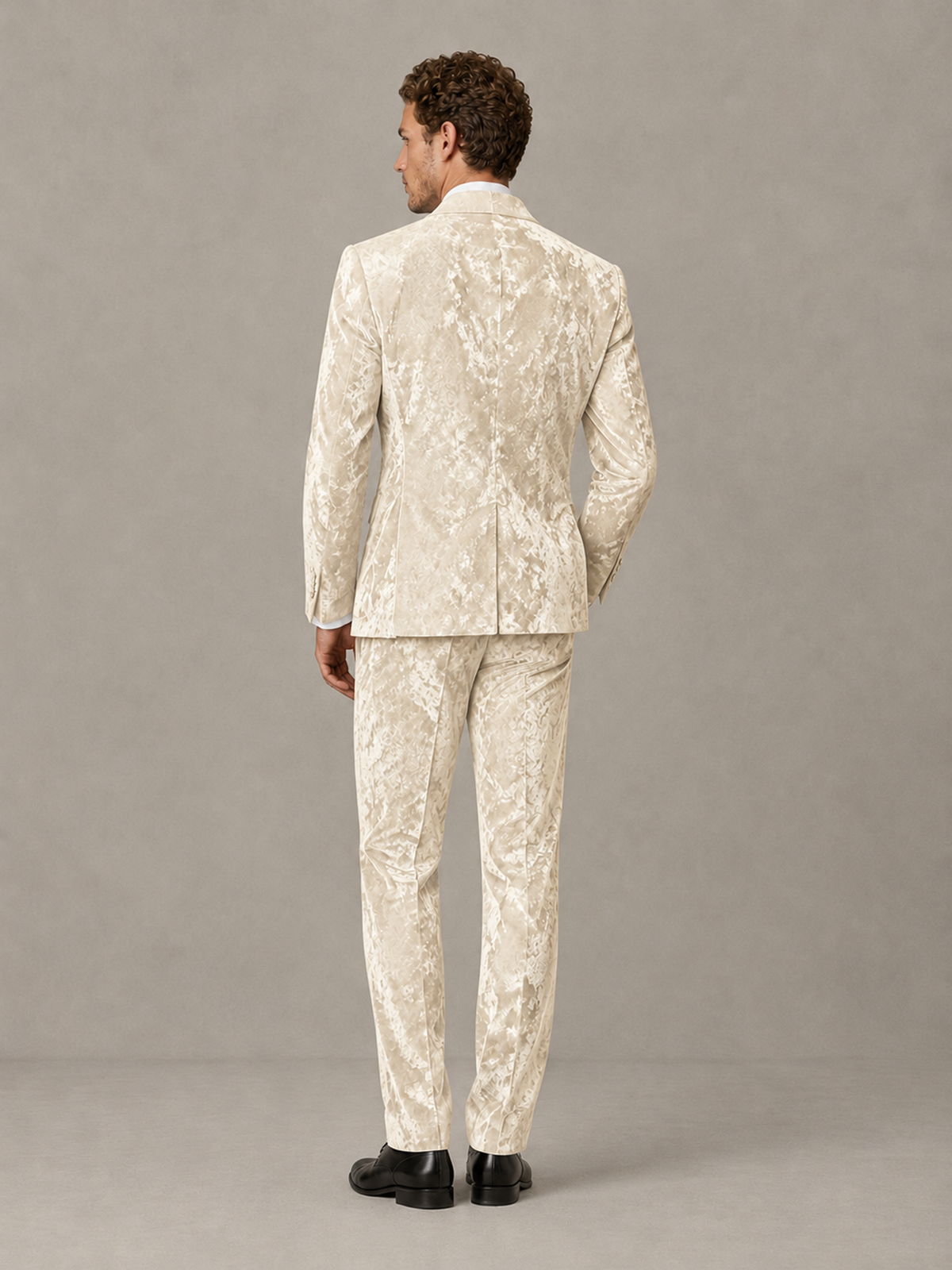 Savile Men's Ivory Crushed Velvet Peak Lapel 2-Piece Suit Set | Jacket & Trousers - Ivory - Ivory (2)
