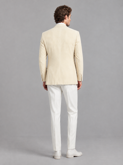 Savile Men's Ivory Velvet Shawl Lapel 2-Piece Tuxedo Suit Set | Jacket & White Trousers - Ivory - Ivory (2)