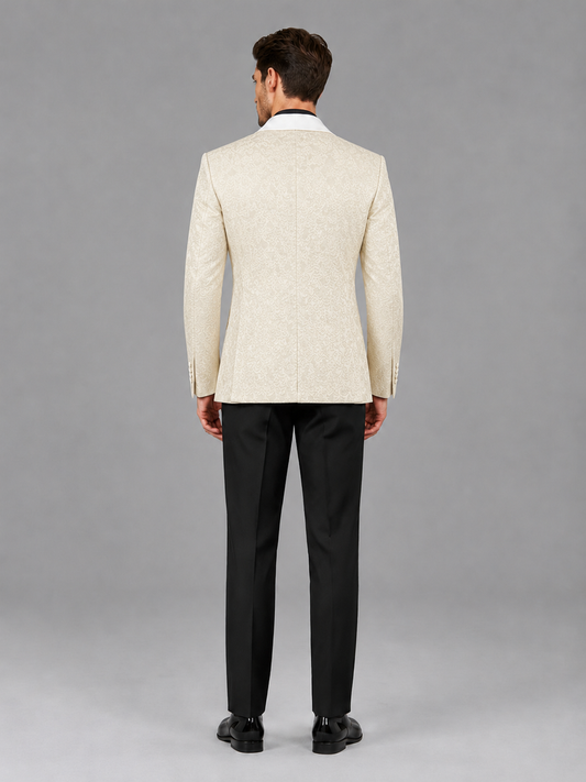 Savile Men's Ivory Jacquard White Shawl Lapel 2-Piece Tuxedo Suit Set | Jacket & Trousers - Ivory - Ivory (2)