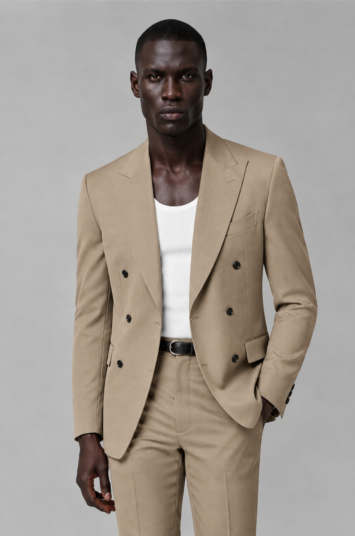 Savile Men's Khaki Double Breasted Slim Fit 2-Piece Suit Set – Blazer & Trousers | Wedding Gala Formal - Khaki - Khaki_01