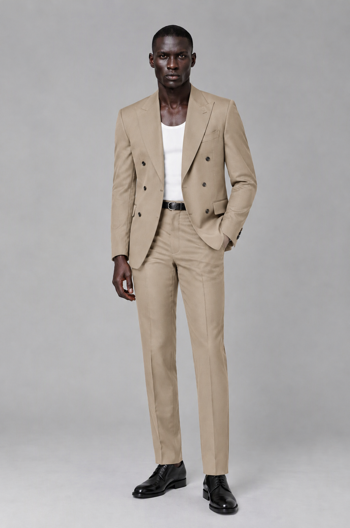 Savile Men's Khaki Double Breasted Slim Fit 2-Piece Suit Set – Blazer & Trousers | Wedding Gala Formal - Khaki - Khaki_02