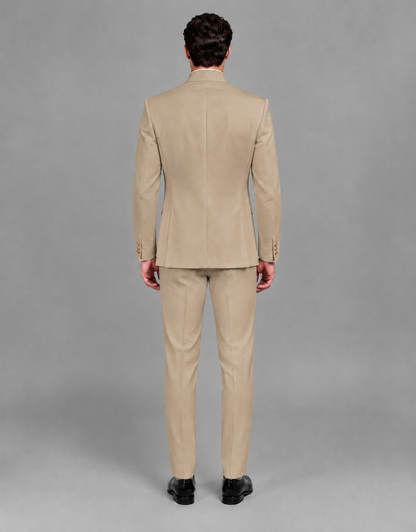 BOLODOO Men's Khaki Asymmetrical Mandarin Collar Tuxedo Suit – Modern 2-Piece Gold Button Wedding, Prom & Gala Set - Khaki - Khaki_03