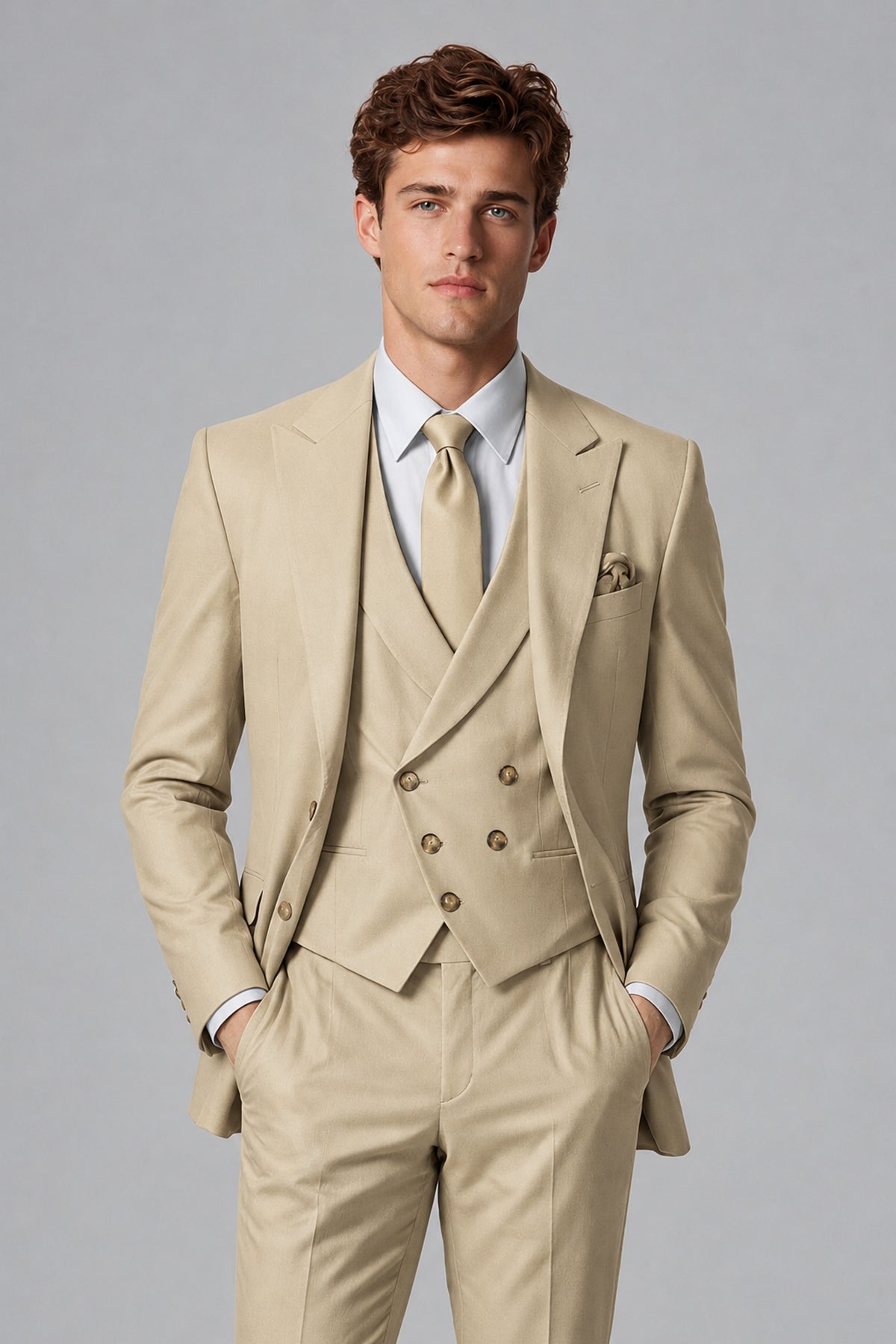 Savile Men's Dusty Khaki 3-Piece Suit – Jacket, Vest & Trousers | QX0113 - Khaki