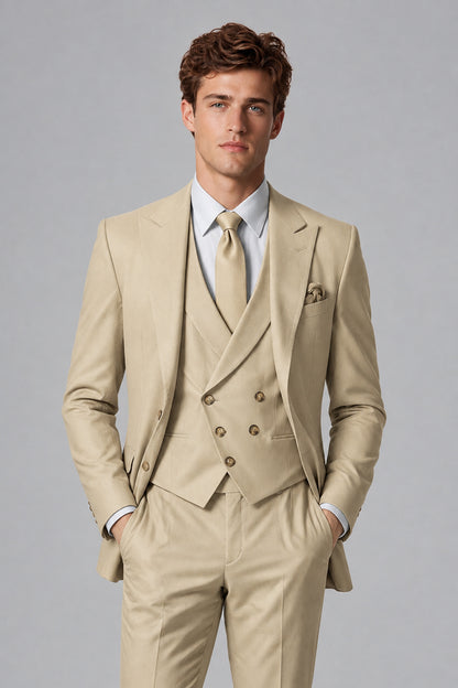 Savile Men's Dusty Khaki 3-Piece Suit – Jacket, Vest & Trousers | QX0113 - Khaki