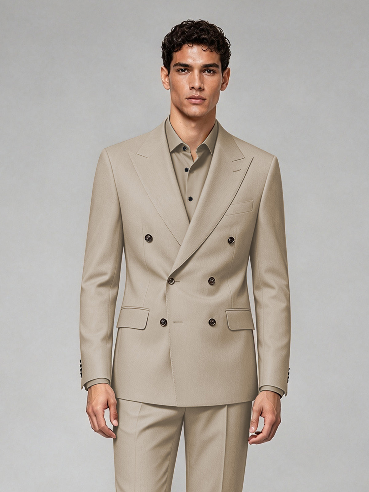 Savile Men's Khaki Double-Breasted 2-Piece Suit Set – Blazer & Trousers - Khaki