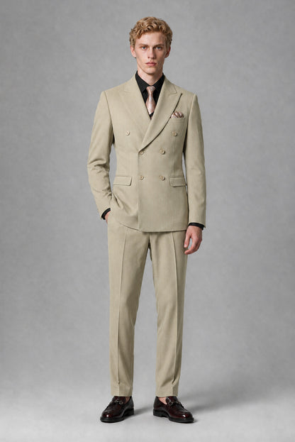 Savile Men's Khaki Double-Breasted Two-Piece Suit - Khaki