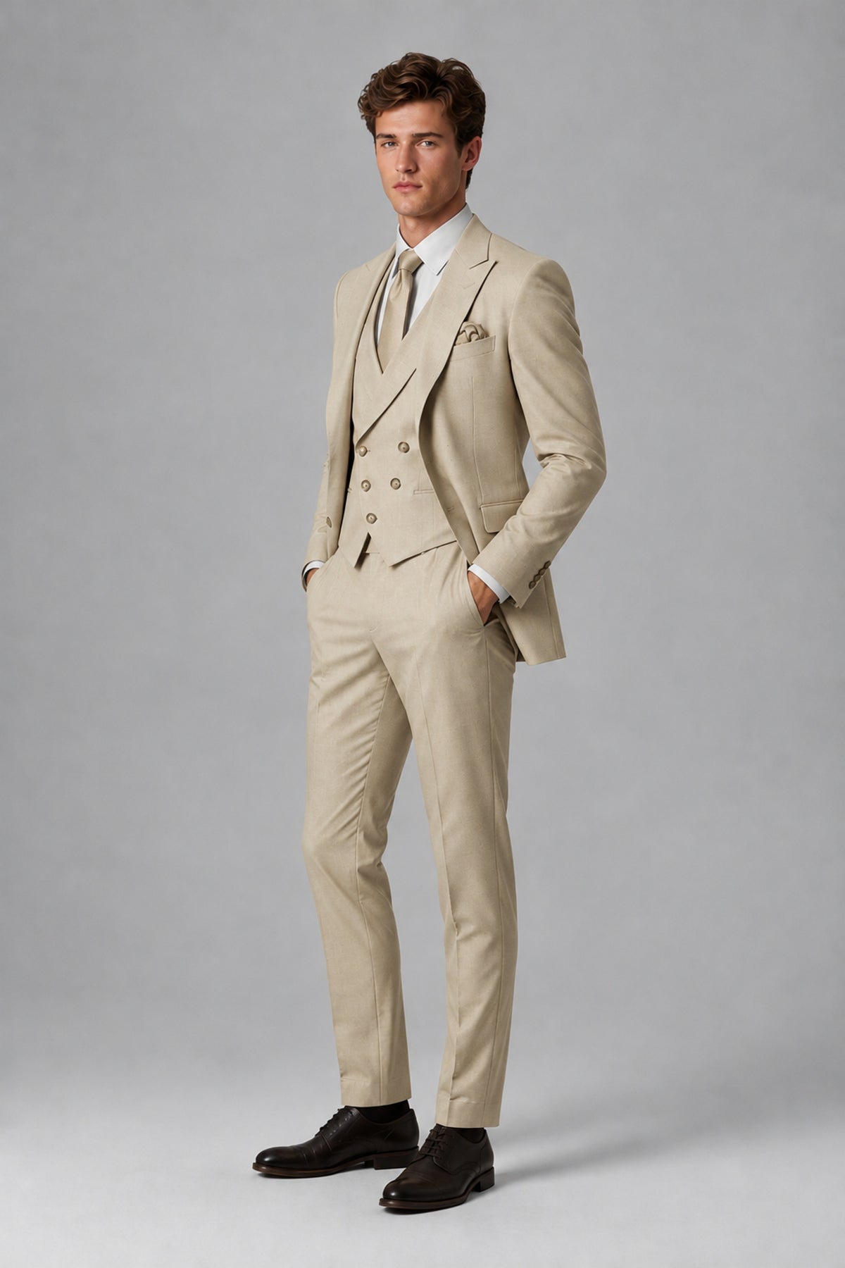 Savile Men's Dusty Khaki 3-Piece Suit – Jacket, Vest & Trousers | QX0113 - Khaki