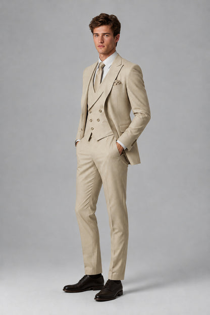 Savile Men's Dusty Khaki 3-Piece Suit – Jacket, Vest & Trousers | QX0113 - Khaki
