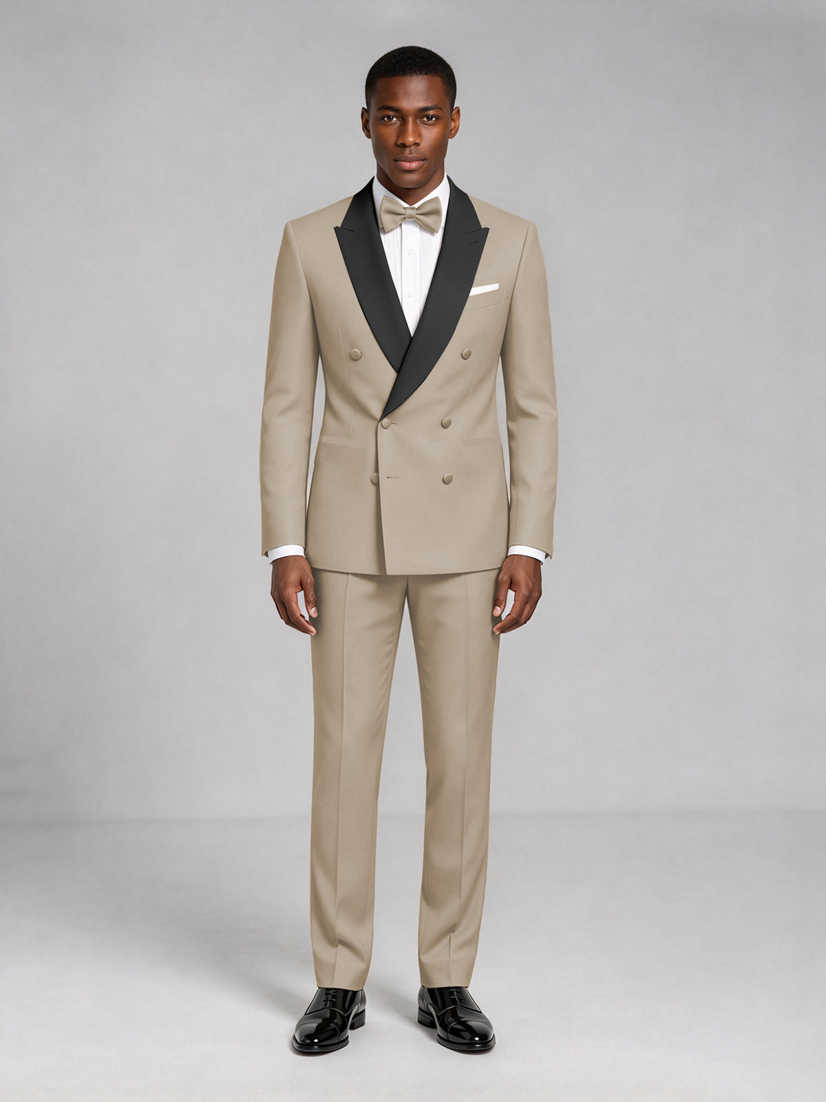 Men's Khaki Double-Breasted Tuxedo Suit – Satin Shawl Lapel Khaki-Tie Wedding & Gala 2-Piece Set - Khaki