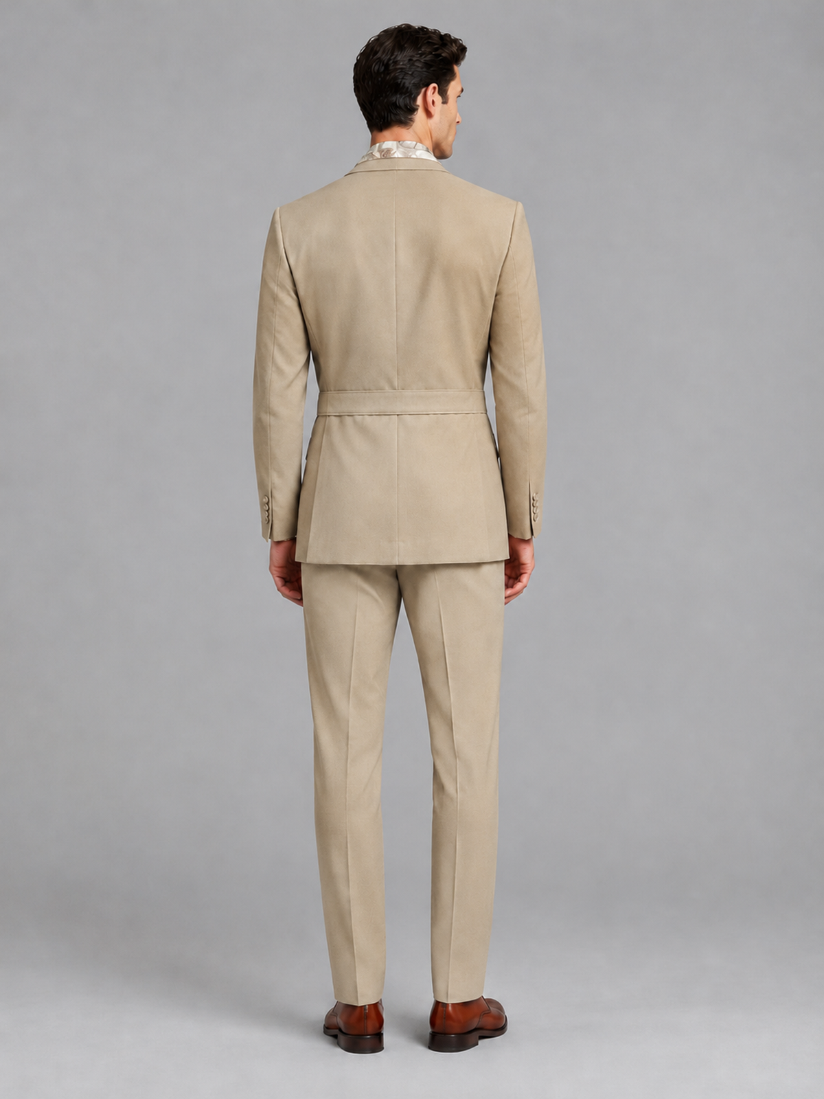 Savile Men's Khaki Belted Wrap 2-Piece Suit – Peak Lapel Blazer & Tailored Trousers - SUC060 - Khaki - Khaki_3