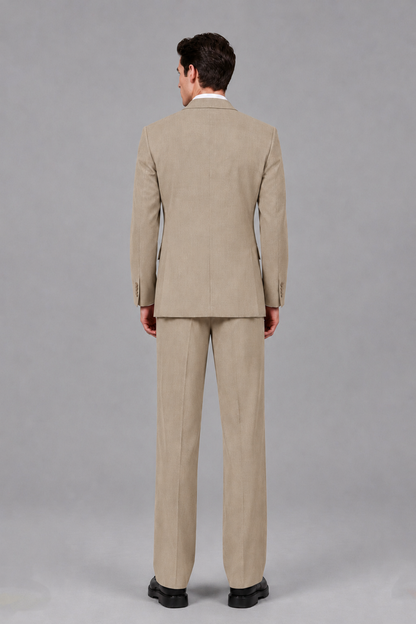 Savile Men's Khaki Pleated 2-Piece Suit Set | Notch Lapel Blazer & Tailored Trousers - Khaki - Khaki_3