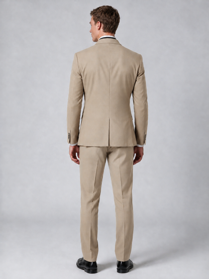 Savile Men's Khaki Wrap Shawl Lapel 2-Piece Suit Set – Modern Jacket & Trousers - Khaki - Khaki_3