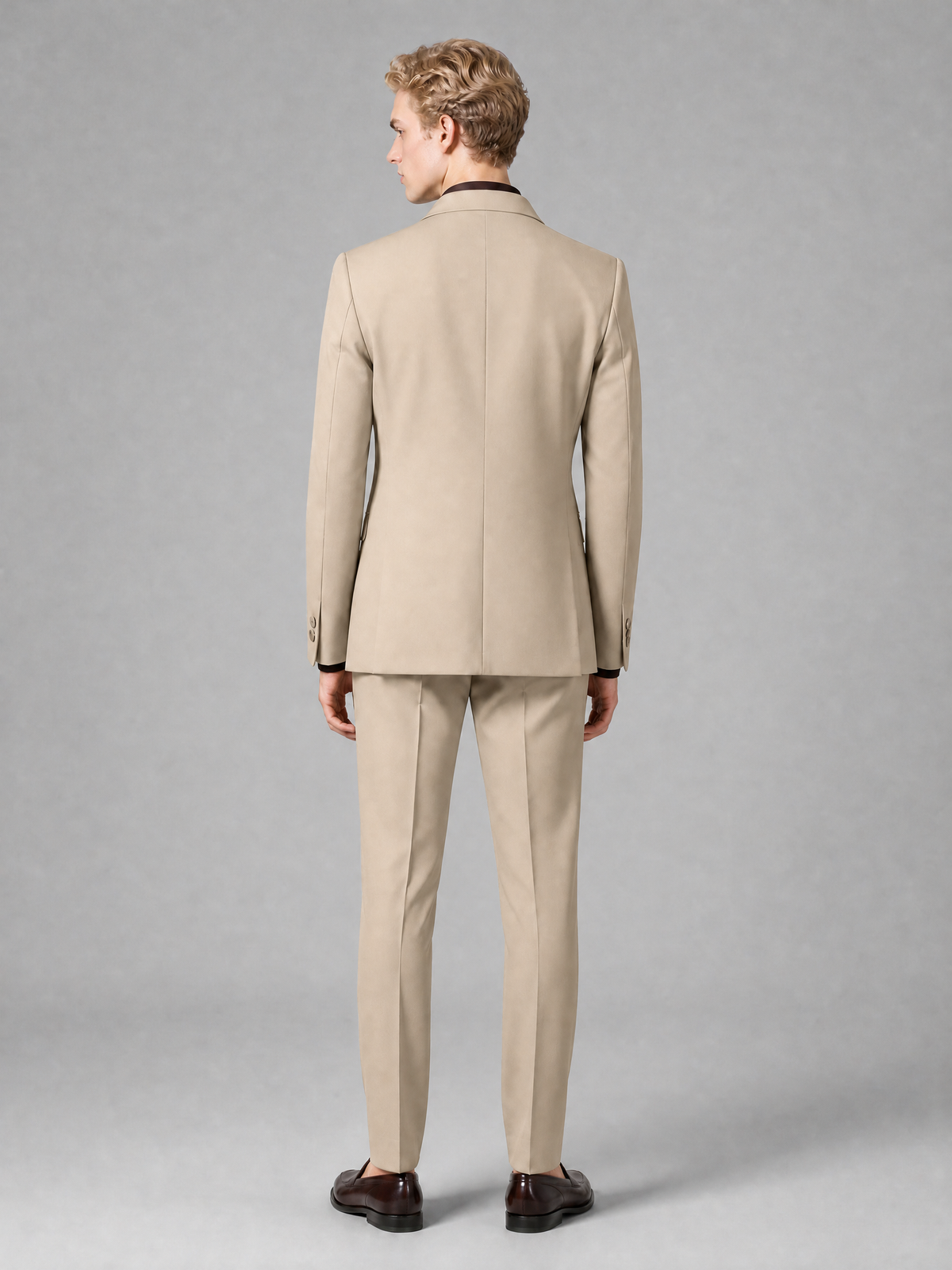 Men's Light Khaki Double-Breasted Slim Fit 2-Piece Suit – Peak Lapel Wedding & Business Formal Set - Khaki - Khaki_3