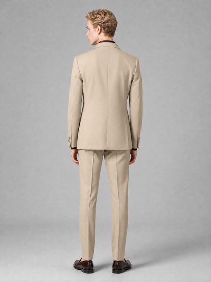 Men's Light Khaki Double-Breasted Slim Fit 2-Piece Suit – Peak Lapel Wedding & Business Formal Set - Khaki - Khaki_3