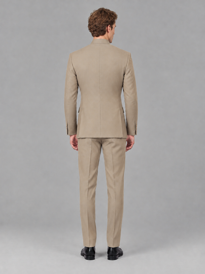 Savile Men's Khaki Mandarin Collar Asymmetrical 2-Piece Suit Set – Modern Jacket & Trousers - Khaki - Khaki_3