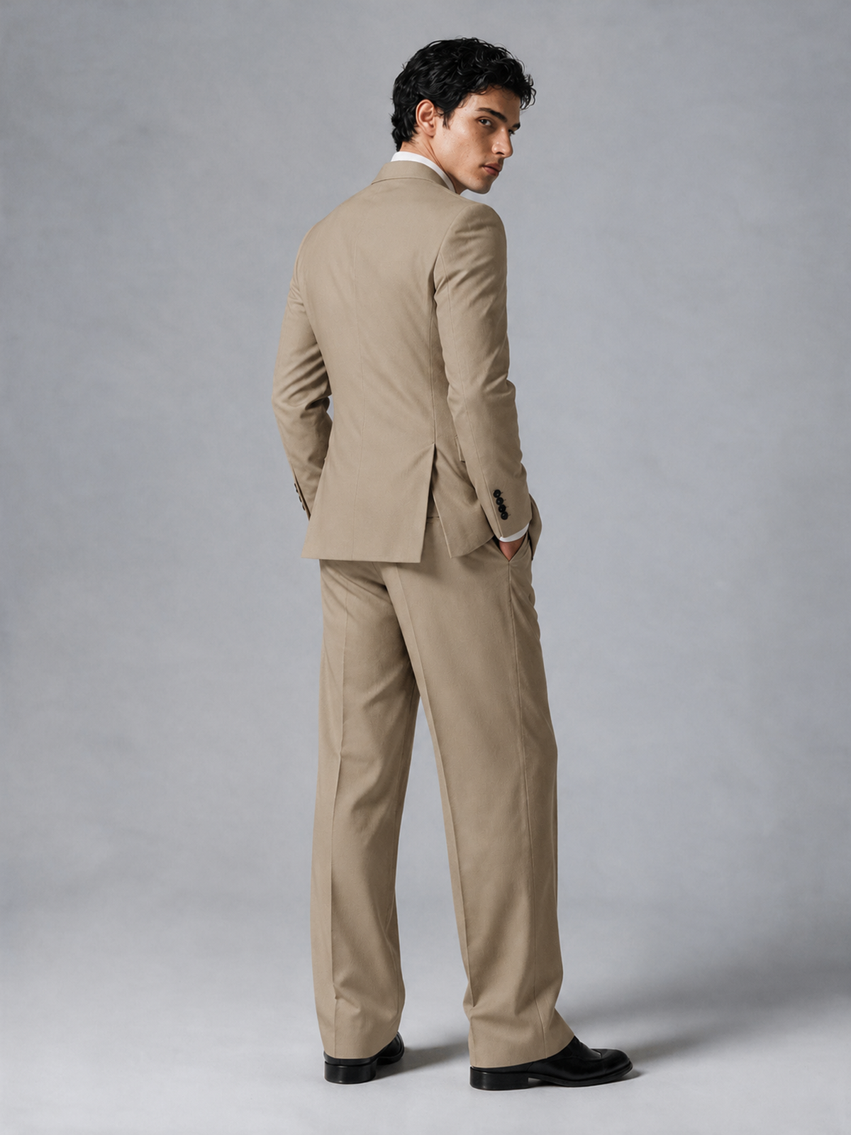 Savile Men's Khaki Double-Breasted 2-Piece Suit Set – Peak Lapel Blazer & Pleated Wide-Leg Trousers - Khaki - Khaki_3