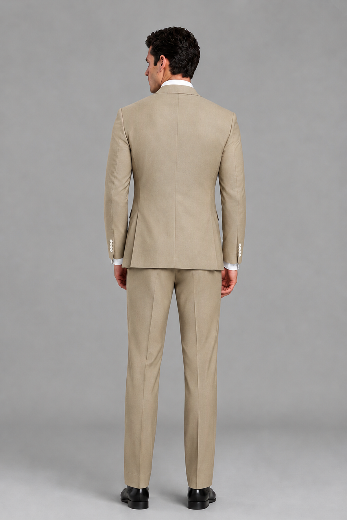 Savile Men's Modern Khaki 2-Piece Wrap Suit Set – Peak Lapel Side-Button Blazer & Tailored Trousers - Khaki - Khaki_3