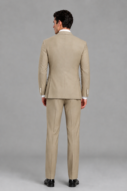 Savile Men's Modern Khaki 2-Piece Wrap Suit Set – Peak Lapel Side-Button Blazer & Tailored Trousers - Khaki - Khaki_3
