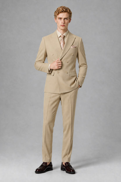 Savile Men's Khaki Double-Breasted Two-Piece Suit - Khaki