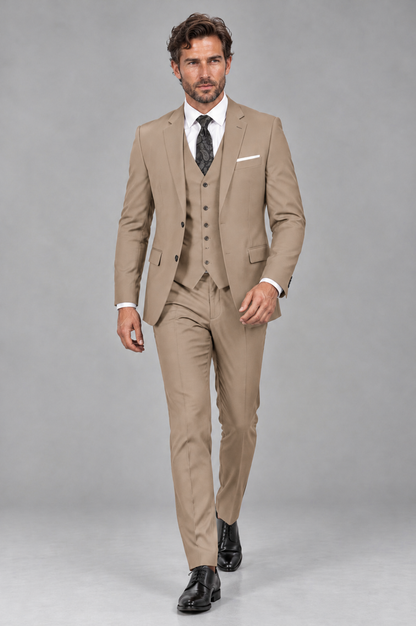 Savile Men's Khaki 3-Piece Suit Set – Notch Lapel Blazer, Vest & Trousers - Khaki - Khaki_4
