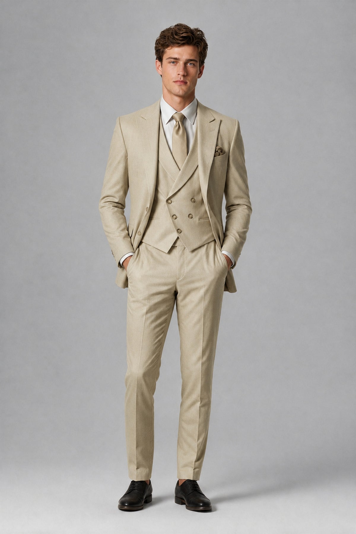 Savile Men's Dusty Khaki 3-Piece Suit – Jacket, Vest & Trousers | QX0113 - Khaki