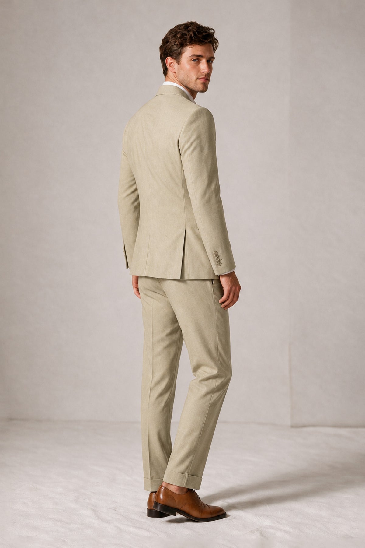 Savile Men's Khaki Double-Breasted Slim Fit 2-Piece Suit Set – Peak Lapel Blazer & Cuffed Trousers | Wedding Prom Formal - Khaki