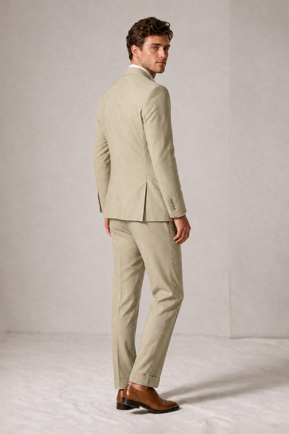 Savile Men's Khaki Double-Breasted Slim Fit 2-Piece Suit Set – Peak Lapel Blazer & Cuffed Trousers | Wedding Prom Formal - Khaki