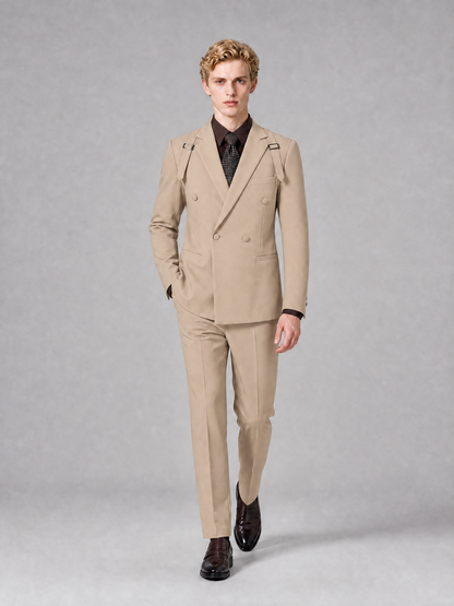 Men's Light Khaki Double-Breasted Slim Fit 2-Piece Suit – Peak Lapel Wedding & Business Formal Set - Khaki - Khaki_4