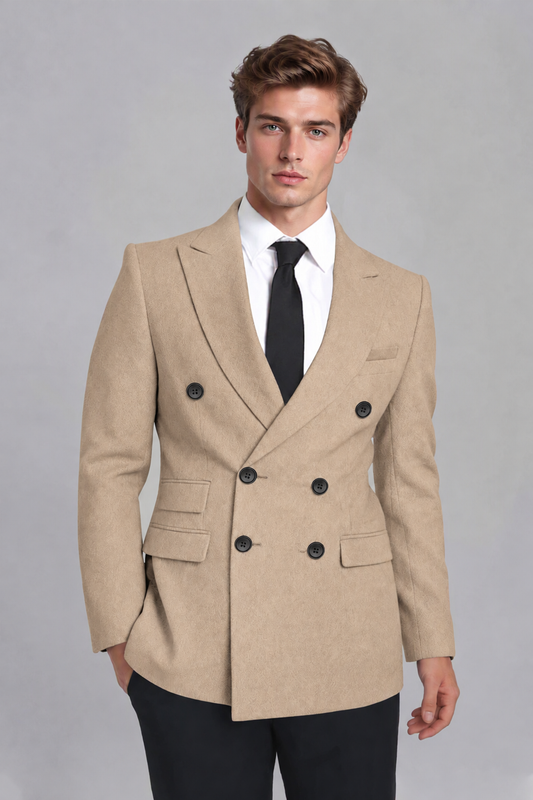 Savile Men's Khaki Double-Breasted Peak Lapel Blazer - Khaki