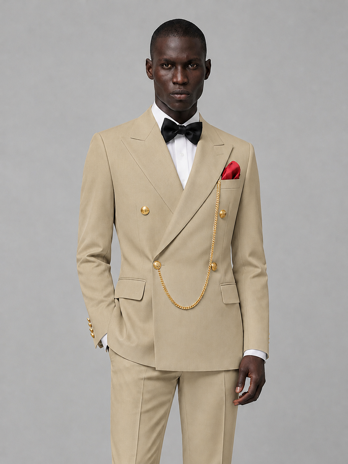 Men's Khaki Double-Breasted 2-Piece Suit Set – Jacket & Trousers | Khaki Chain - Khaki