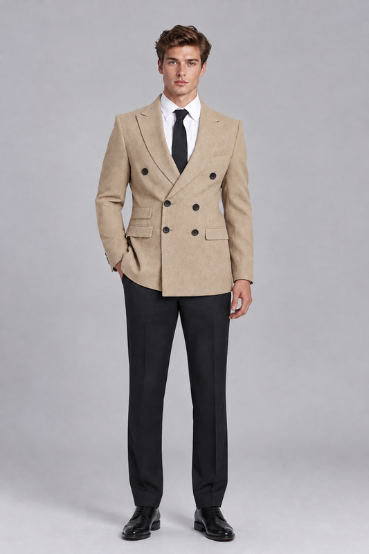Savile Men's Khaki Double-Breasted Peak Lapel Blazer - Khaki