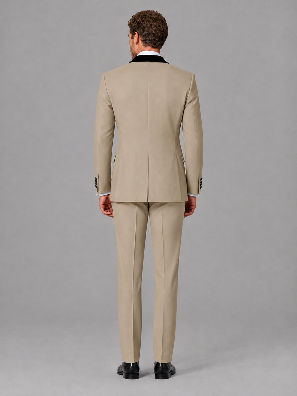 Savile Men's Khaki Velvet Shawl Lapel Tuxedo Suit – Modern Side-Buckle Dinner Jacket & Trousers 2-Piece Set - Khaki