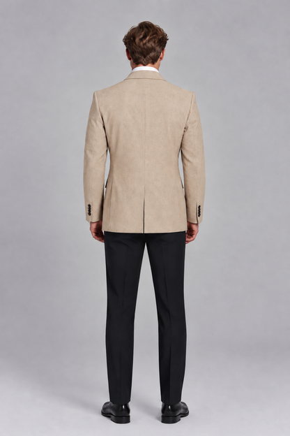 Savile Men's Khaki Double-Breasted Peak Lapel Blazer - Khaki