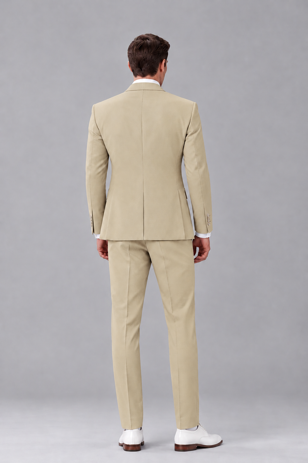 Savile Khaki 3-Piece Suit with Notch Lapel & Chain Vest - Khaki