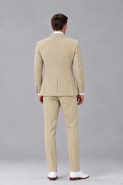 Savile Khaki 3-Piece Suit with Notch Lapel & Chain Vest - Khaki