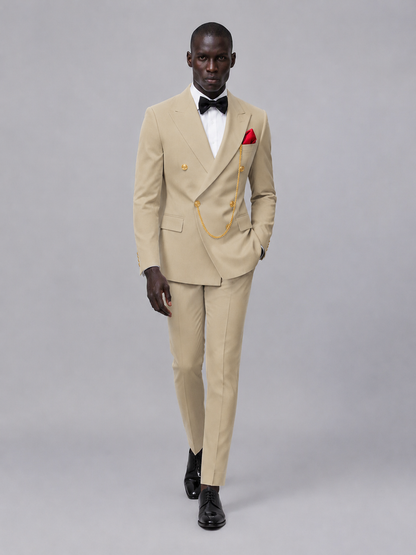 Men's Khaki Double-Breasted 2-Piece Suit Set – Jacket & Trousers | Khaki Chain - Khaki