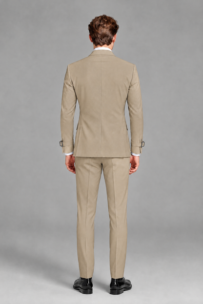Savile Men's Khaki Buckle-Closure 2-Piece Suit Set | Peak Lapel Blazer & Trousers - Khaki