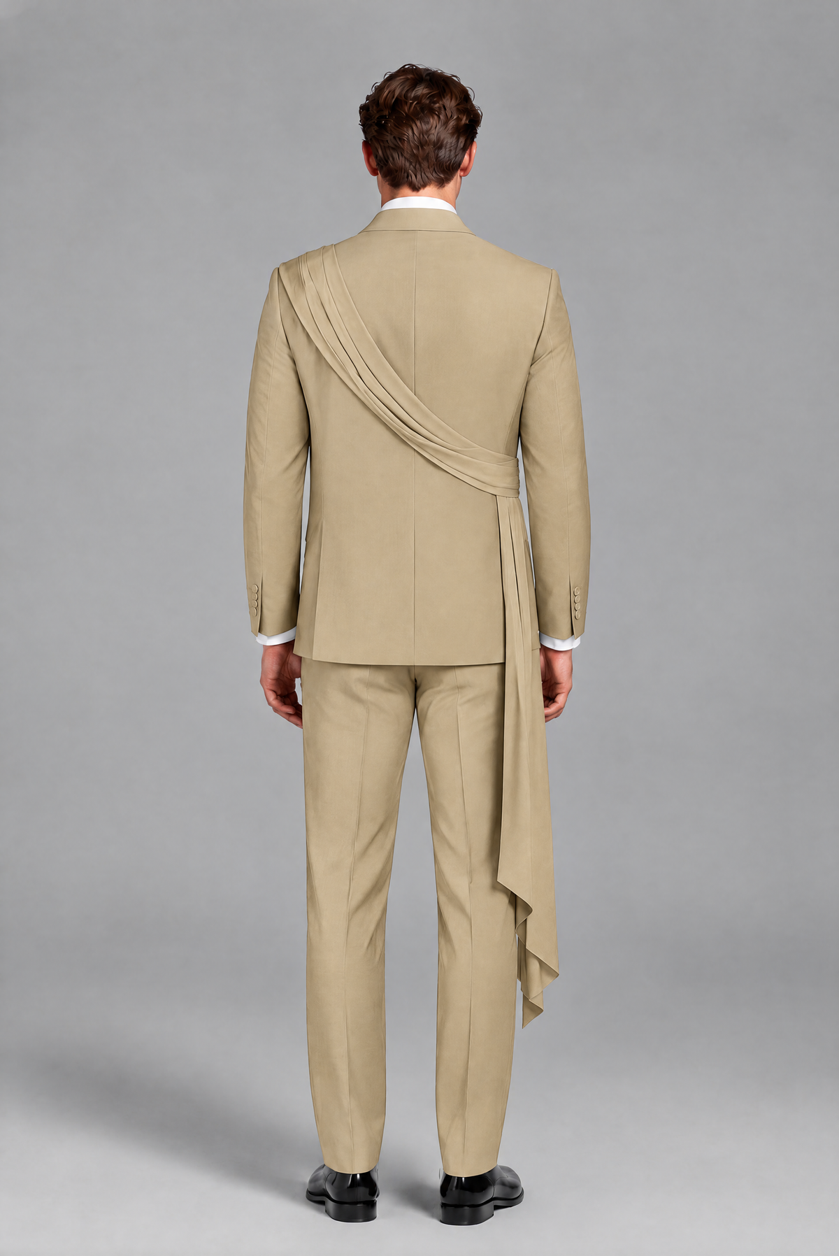 Men's Khaki Draped Sash Suit – Peak Lapel 2-Piece Slim Fit Party, Gala & Wedding Set - Khaki