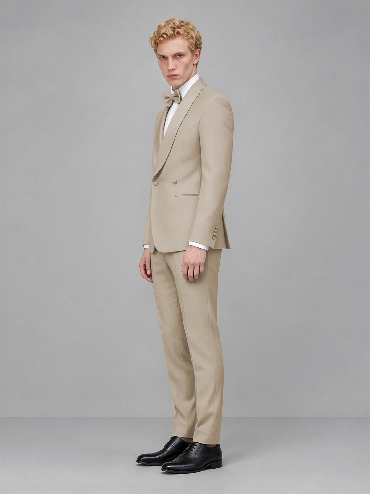 Men's Khaki Single-Button Khaki Satin Shawl Lapel Tuxedo Suit Set | Blazer & Trousers - Khaki