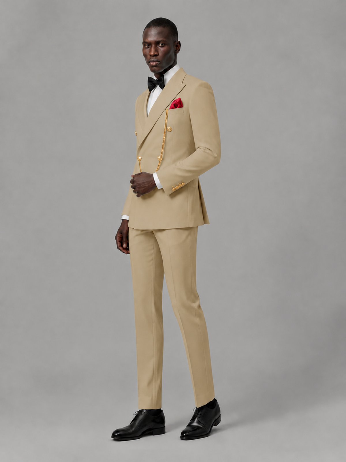 Men's Khaki Double-Breasted 2-Piece Suit Set – Jacket & Trousers | Khaki Chain - Khaki
