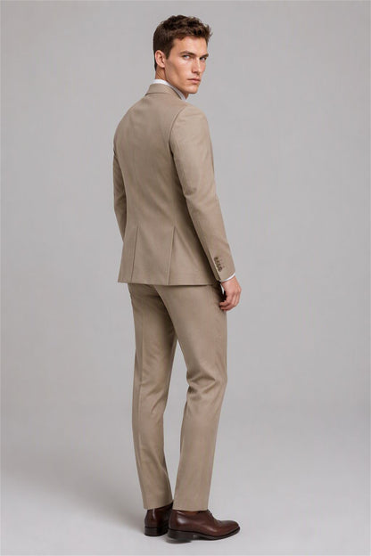 Men's Khaki 3-Piece Slim Fit Suit - Back View | Savile AA0002