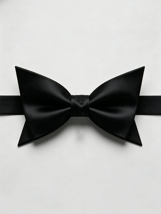 Savile Men's Black Solid Satin Bow Tie – Classic Tuxedo Formal Accessory
