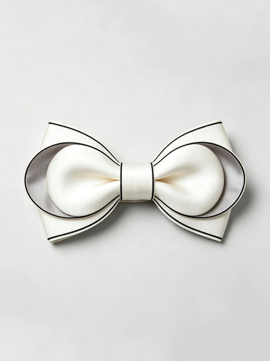 Savile Men's White Satin Bow Tie with Black Piping – Luxury Wedding Formal Accessory