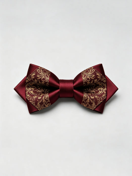 Savile Men's Burgundy & Gold Floral Jacquard Bow Tie – Luxury Wedding Formal Accessory