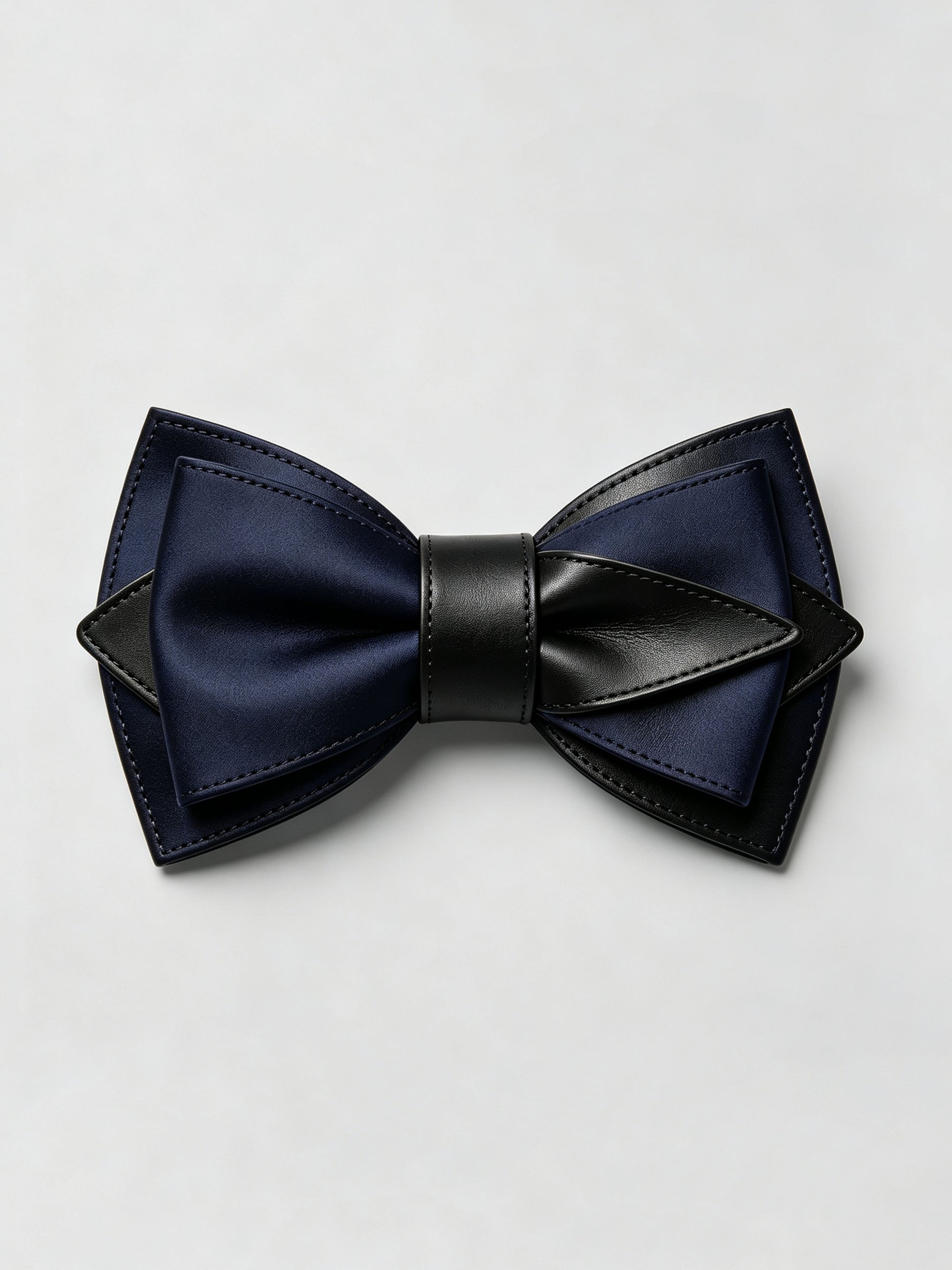 Savile Men's Navy Blue & Black Leather Patchwork Bow Tie – Avant-Garde Formal Accessory