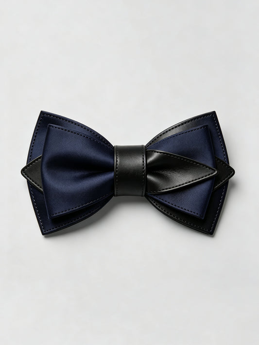 Savile Men's Navy Blue & Black Leather Patchwork Bow Tie – Avant-Garde Formal Accessory