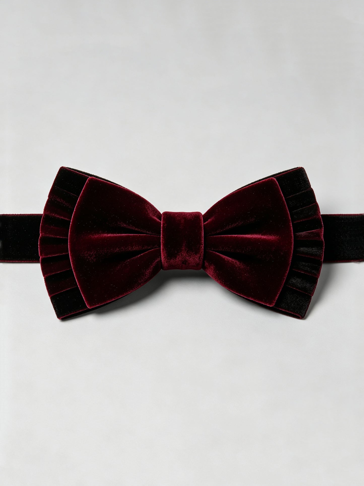 Savile Men's Burgundy Velvet Pleated Bow Tie – Luxury Black-Tie Formal Accessory